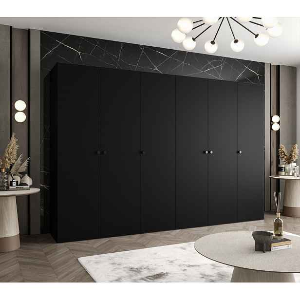 Elegantní šatní skříň CAITIR 1 300 cm - černá / černé úchyty