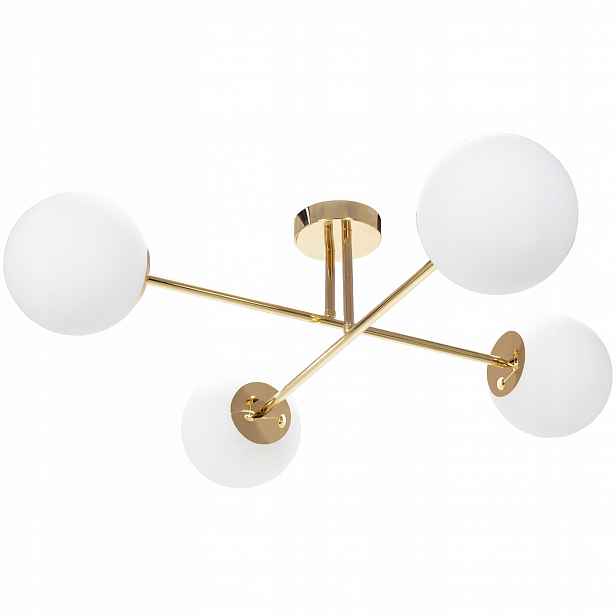 Lustrová Lampa Zlatá Bílé Koule 4 Body Závěsná Glamour Do Obývacího Pokoje Jídelny