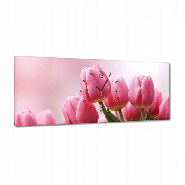 Hodiny 100x40 Růžové tulipány