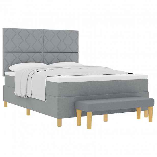 vidaXL Postel s boxspringem s čelo Světle šedá 200 x 140 cm textil
