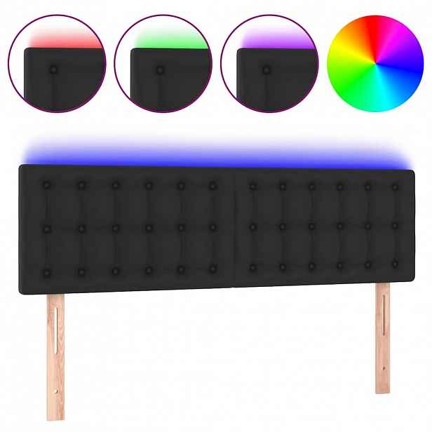 vidaXL Čelo postele s LED černé 144x5x78/88 cm umělá kůže