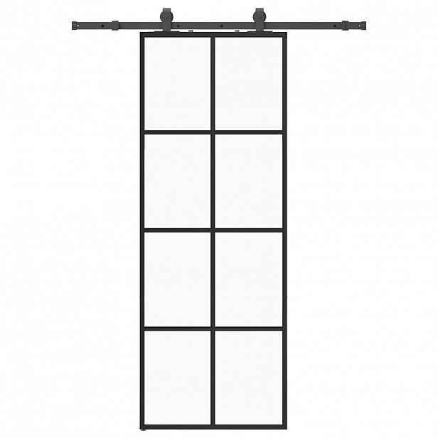 vidaXL Posuvné dveře se sadou kování černé 76x205 cm ESG Glass