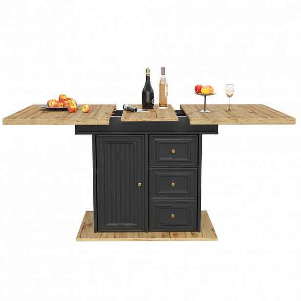 Modfu JÍDELNÍ stůl 140x80x75 cm v přírodním dekoru z MDF a kovu rozkládací s úložným prostorem