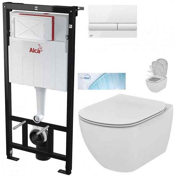 Předstěnový instalační systém s bílým tlačítkem M1710 + WC Ideal Standard Tesi se sedátkem SoftClose, AquaBlade  AM101/1120 M1710 TE1