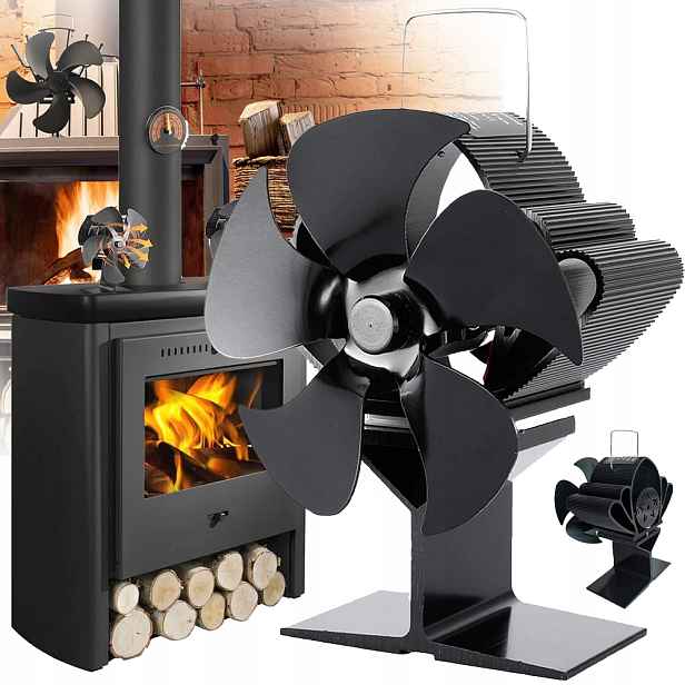 Termoelektrický Krbový Ventilátor Napájený Teplem 5-LOPATKOVÝ, Černý
