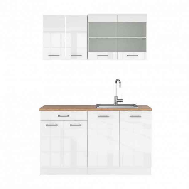 Vicco JEDNOTKOVÁ KUCHYNĚ R-Line Bílá vysoký lesk 140 cm , PD Dub