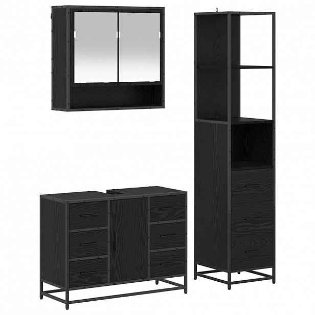 vidaXL Sada koupelnového nábytku 3 ks Černý dub 35 x 37,5 x 166 cm