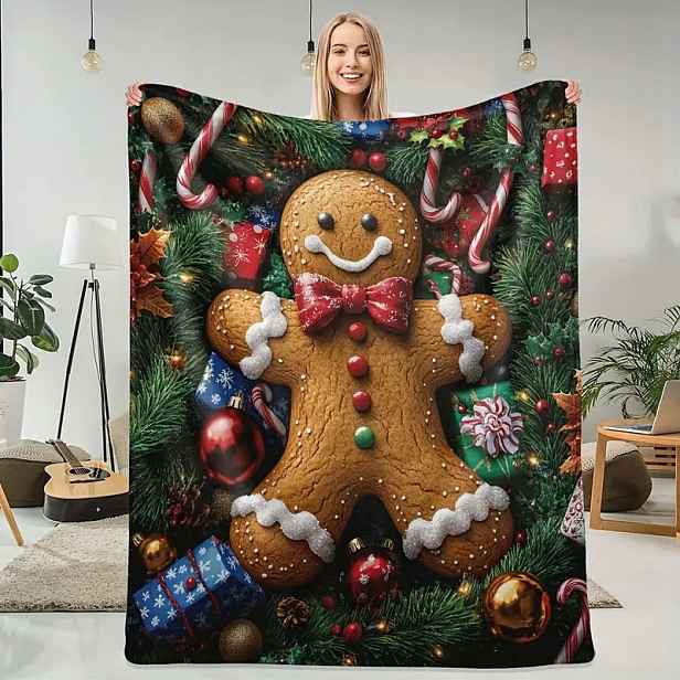 Deka Přehoz na vánoční cukroví vánoční stromeček měkký dárek 150 x 200 cm CK7