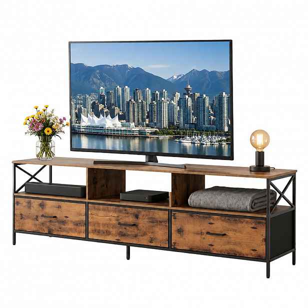 Relaxdays TV-SKŘÍŇKA industriální černá látkové zásuvky 170 cm