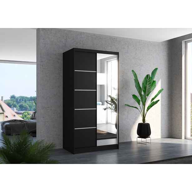 Šatní skříň se zrcadlem 100 cm EADRIX - černá