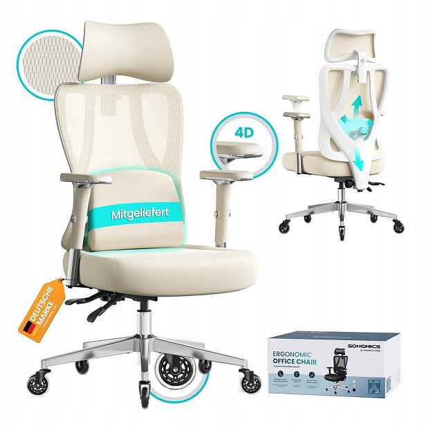 Songmics Kancelářská židle Ergonomická nastavitelná síť Karamelově bílá 150 kg