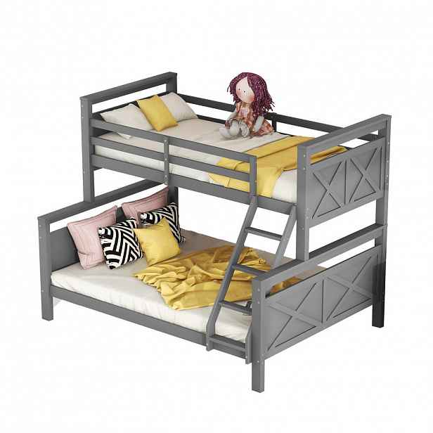 STILVORA ETAGENBETT 90/200 cm & 140/200 cm in Grau mit Leiter, Sicherheitsgeländer und Umbaufunktion