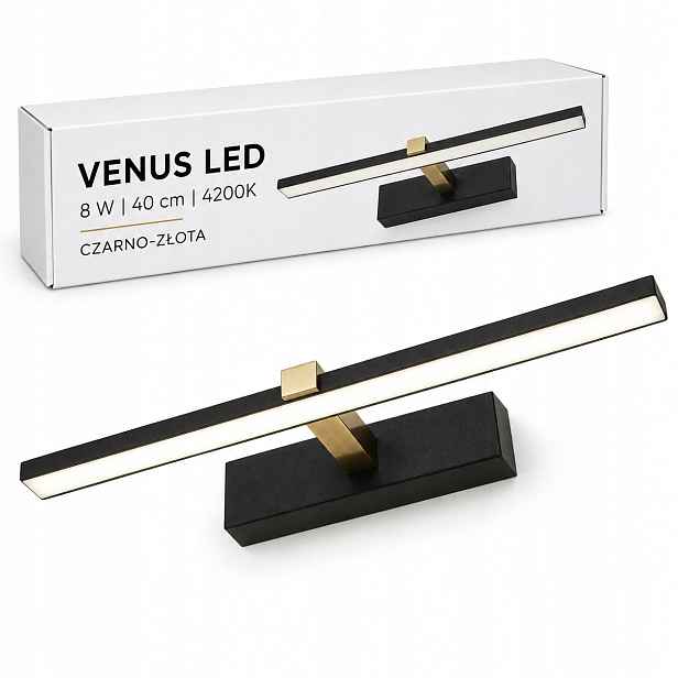 Venus černo-zlatá Led nástěnná lampa 8W 40 cm do koupelny 4200K IP44 580lm