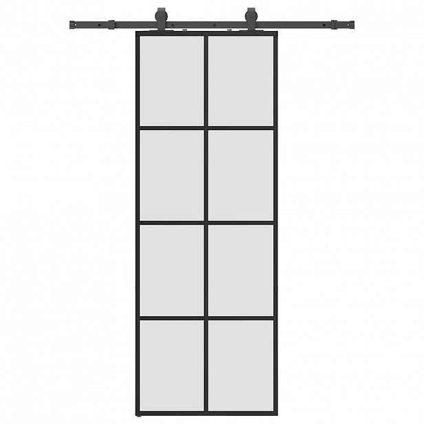vidaXL Posuvné dveře se sadou kování černé 76x205 cm ESG Glass