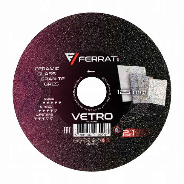Diamantový kotouč Ferrati Vetro 125 mm 22,23 mm pro řezání a broušení
