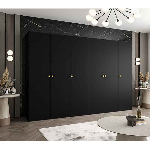 Elegantní šatní skříň CAITIR 1 300 cm - černá / zlaté úchyty
