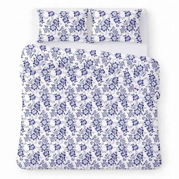Povlečení bavlněné 160x200 bílé s modrými květy, klasické Cotton Home