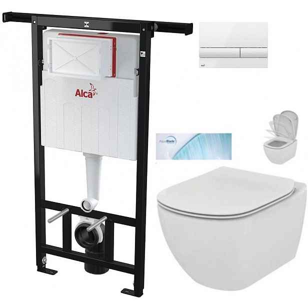 Předstěnový instalační systém s bílým tlačítkem M1710 + WC Ideal Standard Tesi se sedátkem SoftClose, AquaBlade  AM102/1120 M1710 TE1
