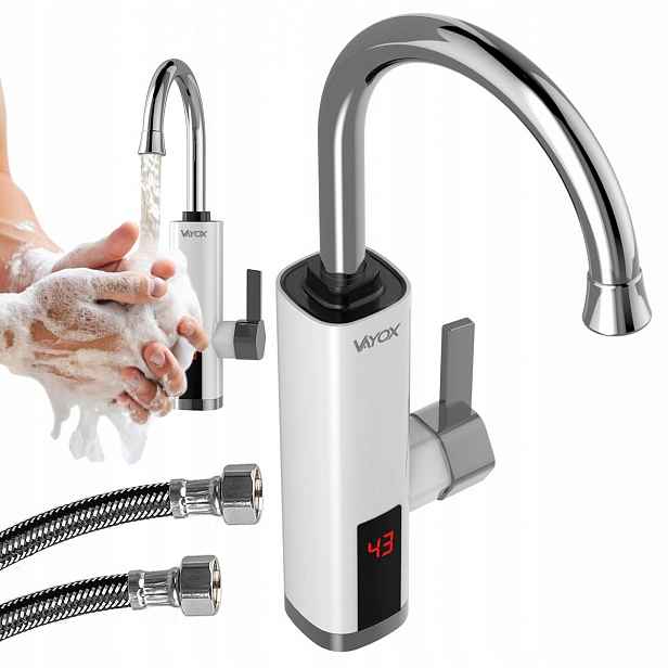 Průtokový Ohřívač Vody Elektrický 3000W Kohout Baterie Kuchyňská Vayox