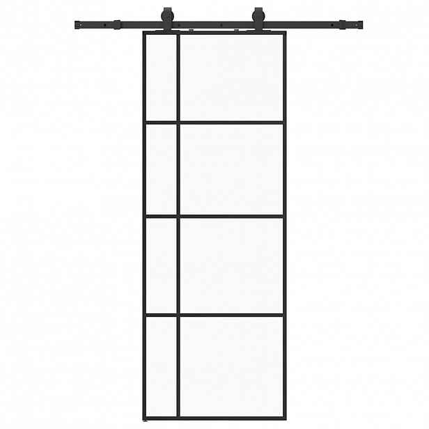 vidaXL Posuvné dveře se sadou kování černé 76x205 cm ESG Glass