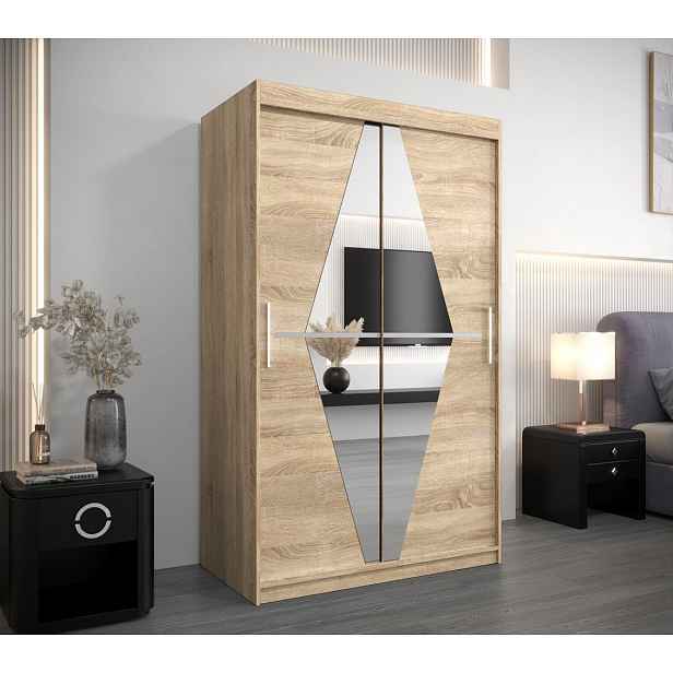 Šatní skříň se zrcadlem KAMILA - šířka 120 cm, dub sonoma