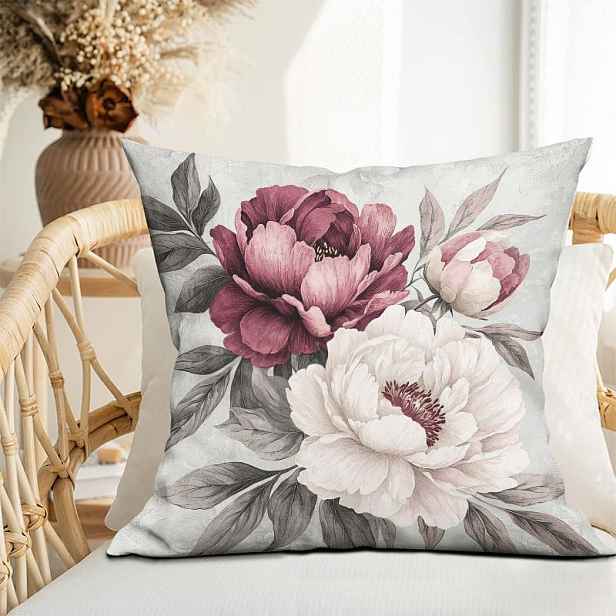 TEMU 1 ks Povlak na polštář ve stylu vintage s květinovým designem, zobrazujícím kvetoucí pivonky, o rozměrech 18 x 18 palců / 45 x , vyrobený z