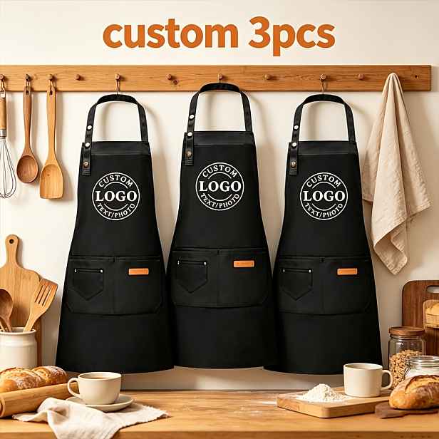 TEMU Sada 3 zatemňovacích zástěrů s vlastním potiskem - Personalizované kuchařské, grilovací, zahradnické, DIY zástěry - Podpora personalizace ,
