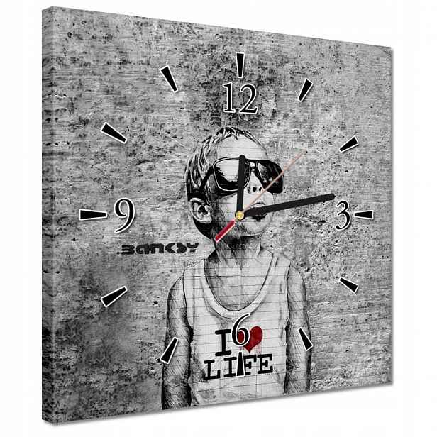 Hodiny 30x30 I love life Banksy