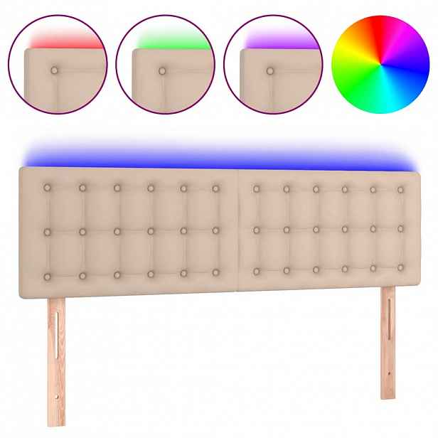 vidaXL Čelo postele s LED cappuccino 144x5x78/88 cm umělá kůže
