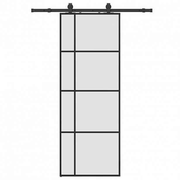 vidaXL Posuvné dveře se sadou kování černé 76x205 cm ESG Glass