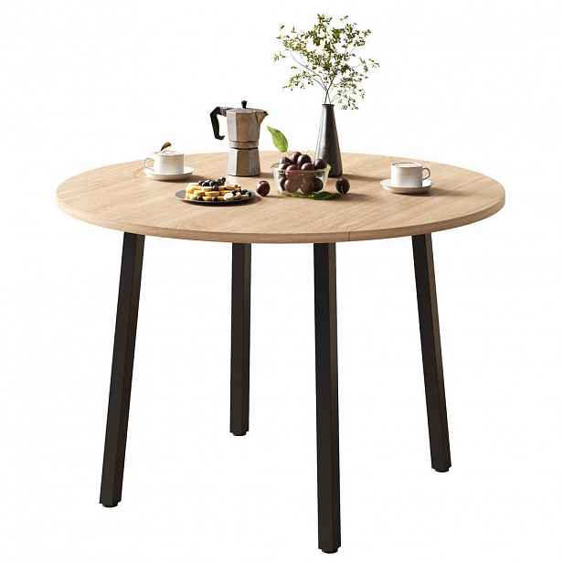 Modfu JÍDELNÍ stůl z MDF 100x100x75 cm dubový dekor se sklápěcí kulatou deskou pro 2–4 osoby