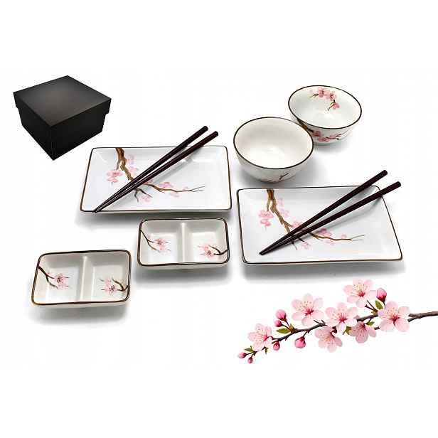 Sada na sushi pro 2 osoby Momoiro no Sakura II s miskami 11,5 cm