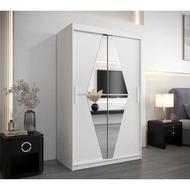 Šatní skříň se zrcadlem KAMILA - šířka 120 cm, bílá