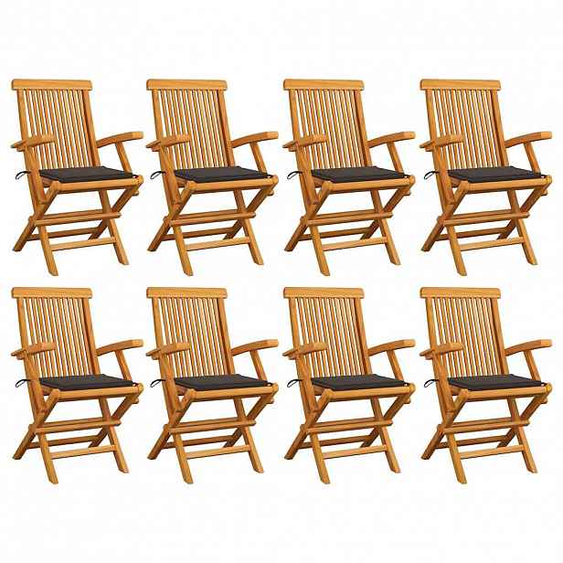 vidaXL Skládací židle s polštáři v barvě taupe, 8 ks, masivní teak