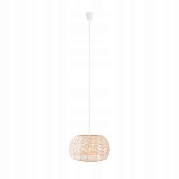 Závěsná lampa krémová, kulaté stínidlo z boho bavlny do jídelny Maxlight