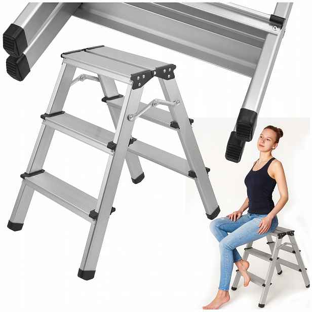 Žebřík s 3 stupni, oboustranný, lehký, 60 cm, 150 kg