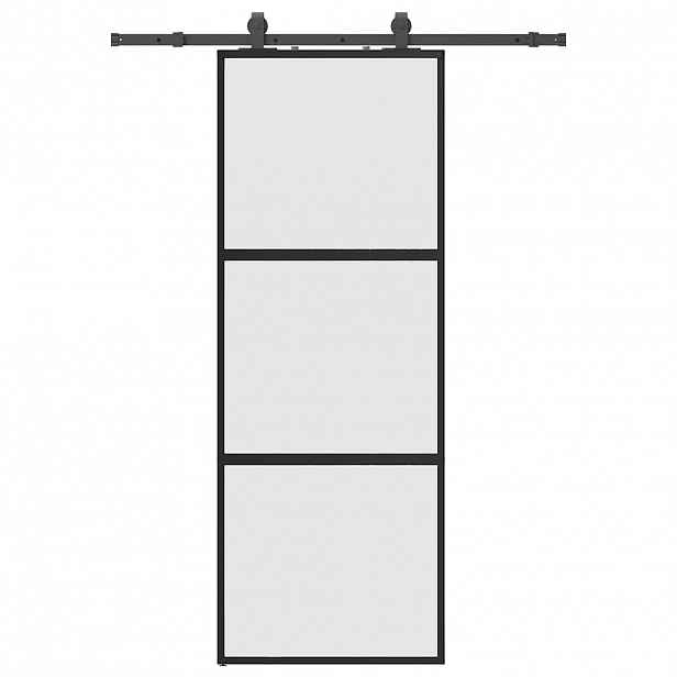 vidaXL Posuvné dveře se sadou kování černé 76x205 cm Tvrzené sklo