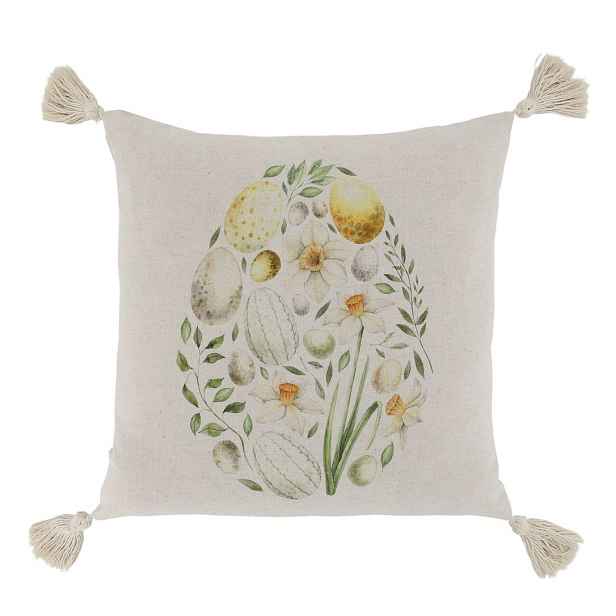 Béžový bavlněný povlak na polštář s vajíčky a střapci Aix - 50*50 cm Chic Antique