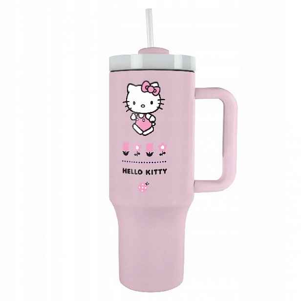 Cestovní hrnek růžový s brčkem, Hello Kitty