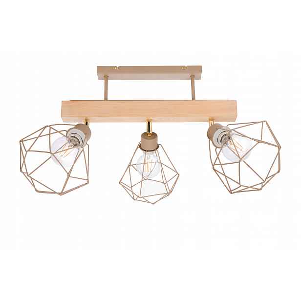 Dřevěná stropní lampa Lustr Stropní Svítidlo 3x Klosz Diamant Kašmír béžová