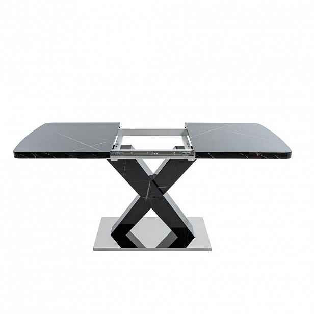 Modfu JÍDELNÍ stůl z MDF a oceli 160x80x76.5 cm černý rozkládací s deskou v dekoru černého mramoru