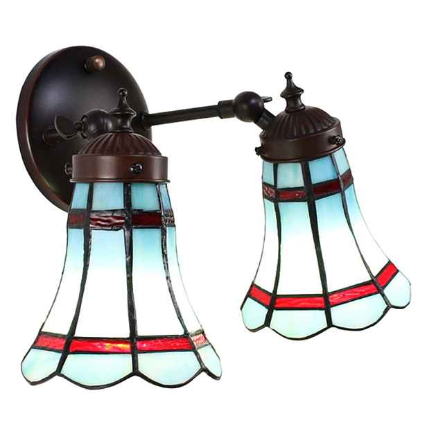 Nástěnná Tiffany lampa 2 stínidla červené pruhy RedLine - 30*23*23 cm E14/max 2*25W Clayre & Eef