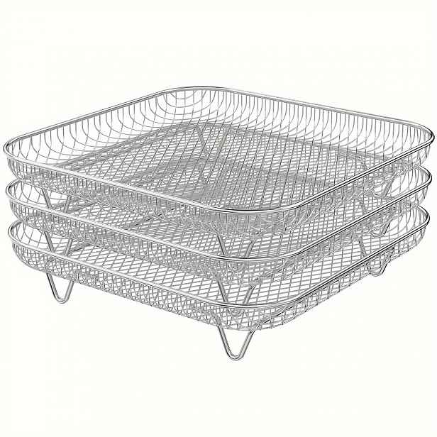 TEMU 1/3ks Příslušenství k fritéze na horký vzduch - 20,32 cm čtvercová mřížka do fritézy, 3ks skládací nerezová mřížka na sušení, vhodné pro fritézy