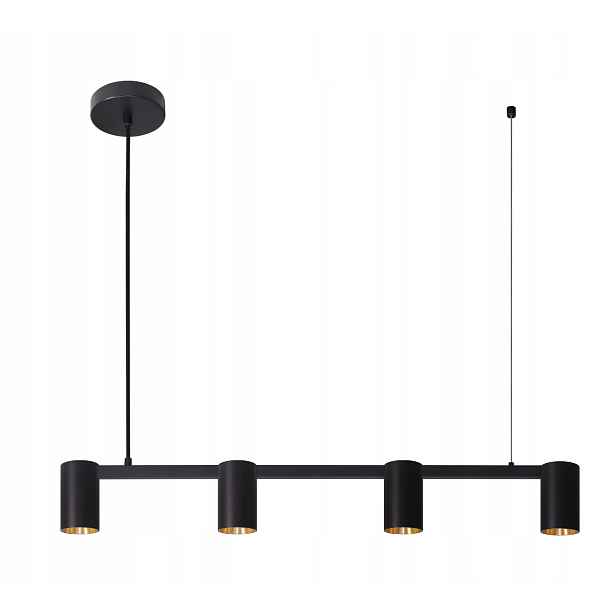 Moderní závěsná lampa černá zlatá podlouhlá 82 cm 4 body spoty Polux