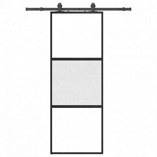 vidaXL Posuvné dveře se sadou kování černé 76x205 cm Tvrzené sklo