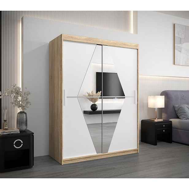 Šatní skříň se zrcadly TATANA - šířka 150 cm, sonoma / bílá