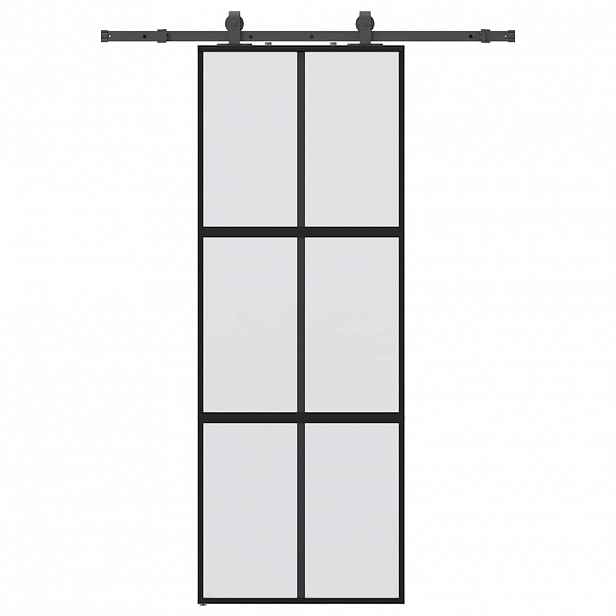 vidaXL Posuvné dveře se sadou kování černé 76x205 cm Tvrzené sklo