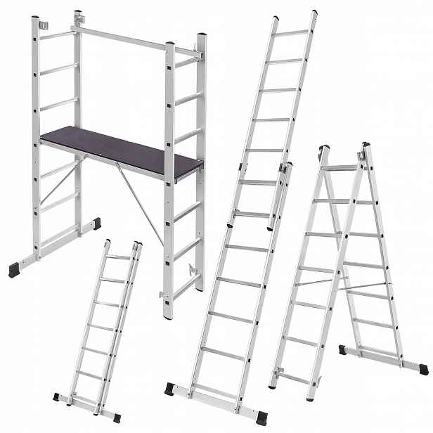 Aluminiové Lešení Mini 2x7 Stupňů Plošina Skládací Žebřík 3v1