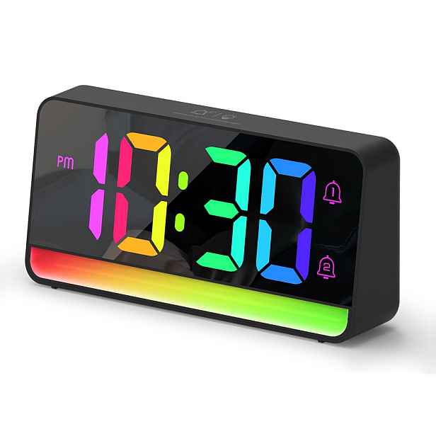 TEMU 1ks Digitální budík do ložnice s barevným dynamickým RGB nočním světlem/Nastavitelná barva, 7.1" noční budík s USB nabíjecím , barevný LED velký