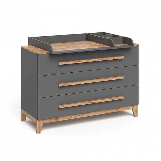 VitaliSpa PŘEBALOVACÍ PULT Malia Grey/Artisan 133.2 x 98 cm se 3 zásuvkami